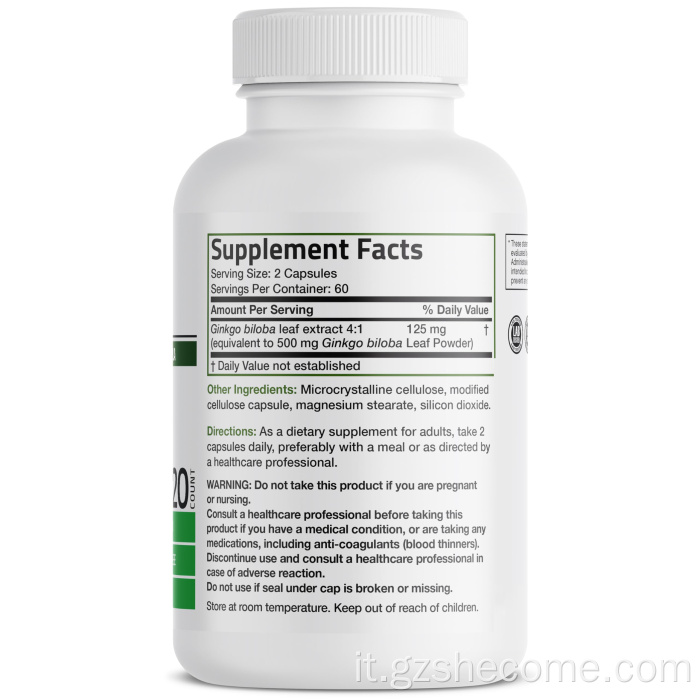 Ginkgo Biloba Supporto delle capsule di Brain Ginkgo Biloba